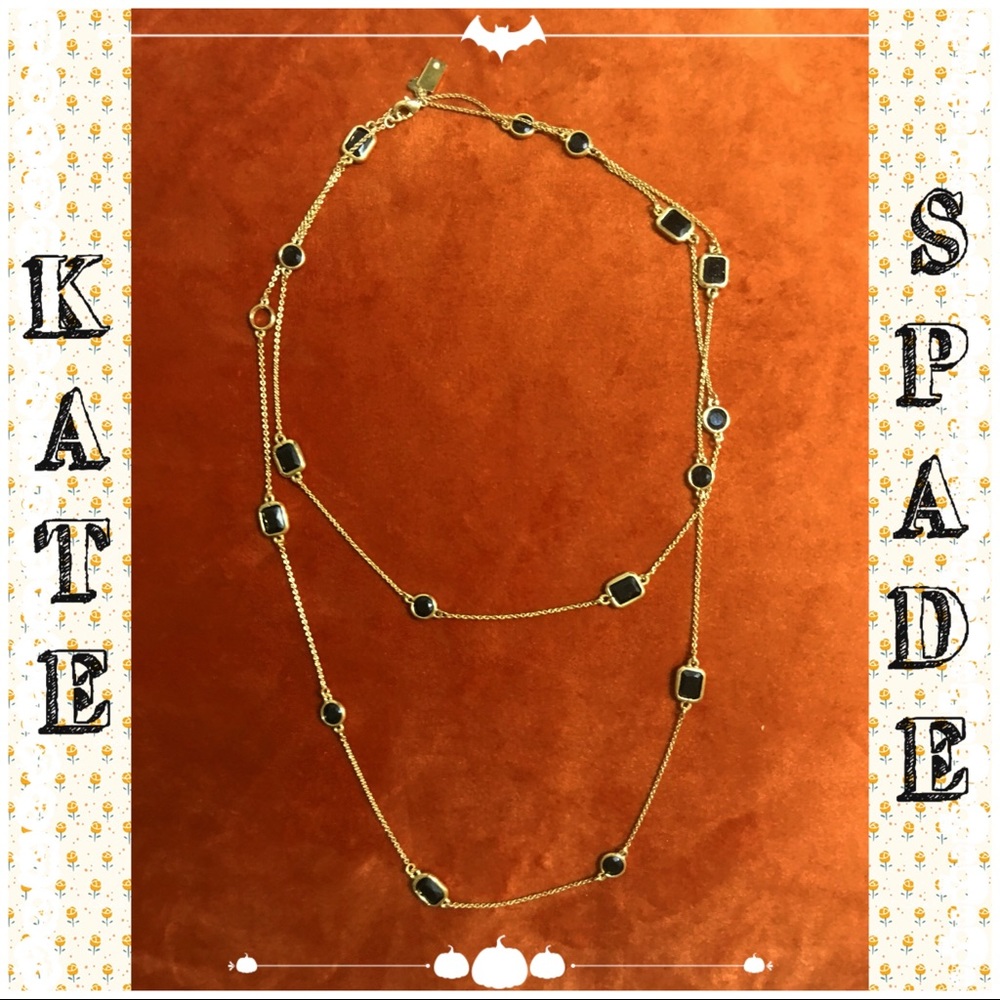 Kate Spade Black/Gold Long Strand Necklace w/bag